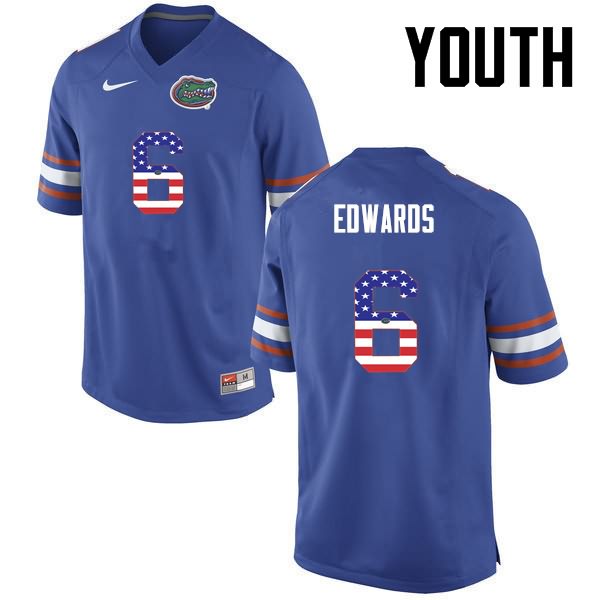 Youth NCAA Florida Gators Brian Edwards #6 Stitched Authentic USA Flag Fashion Nike Blue College Football Jersey RJF6865OB